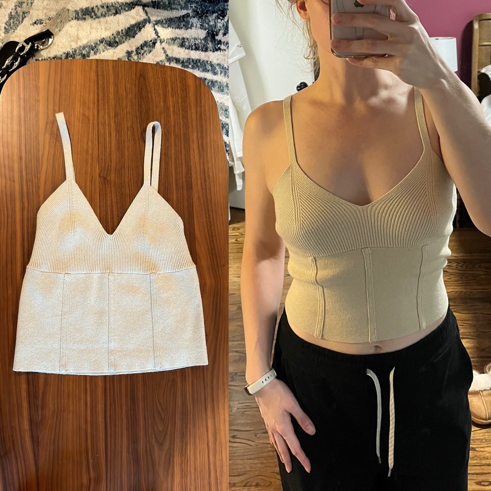 INC Gold Cream Metallic Shimmer Ribbed Corset Tank Top Women's small